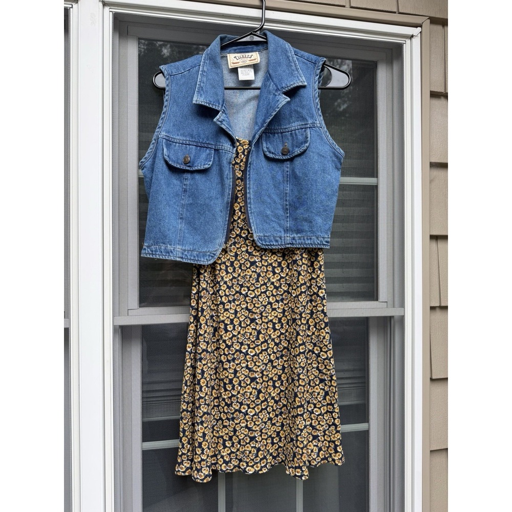 90's vintage sunflower knit dress 11/12 Tickets clothing matching vest